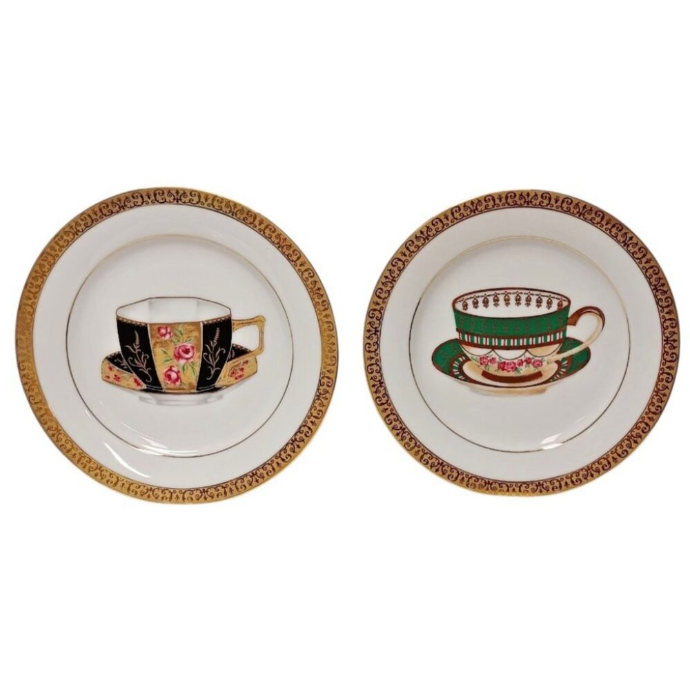 2 Vintage 2000 Gold Buffet Royal Gallery 8" Gold Accent Coffee Tea Cup Plate